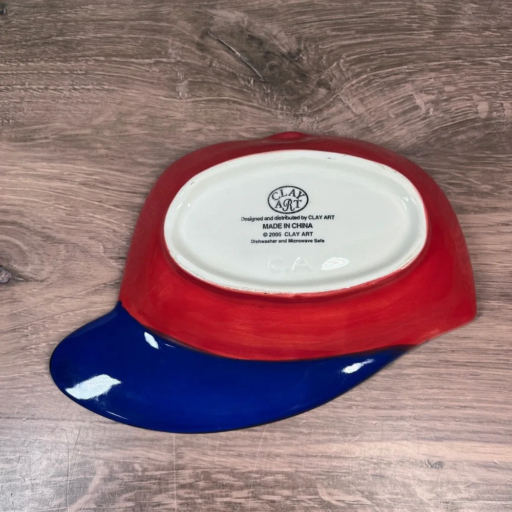 VTG Clay Art Baseball Cap 4pc Snack Bowls Multicolor Ceramic Sports Decor 2006